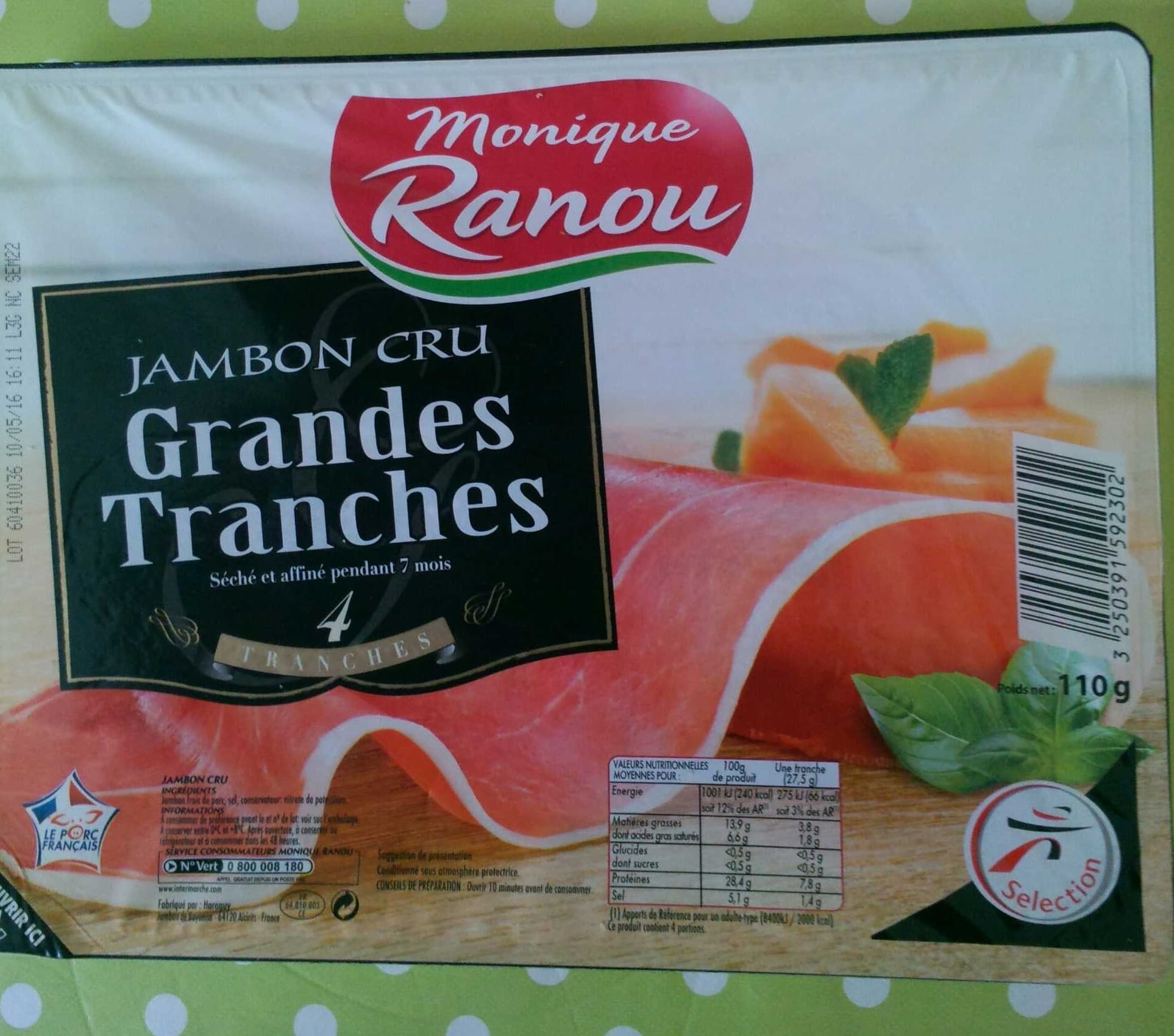 Monique ranou Jambon cru grandes tranches packshot