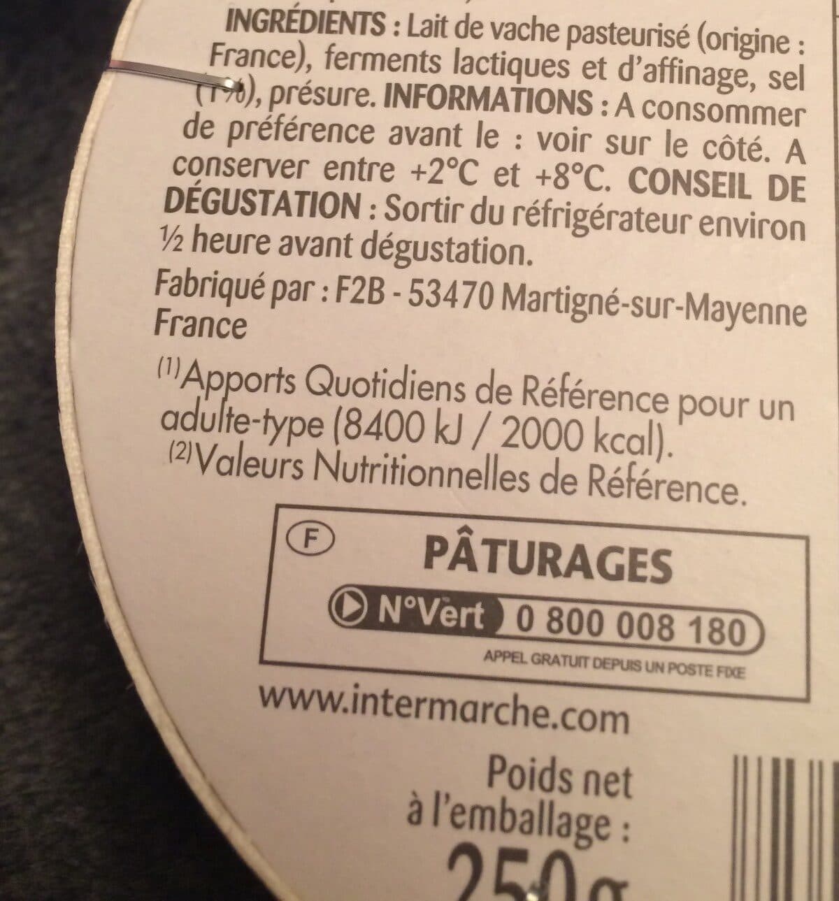 Pâturages Camembert sel réduit packshot