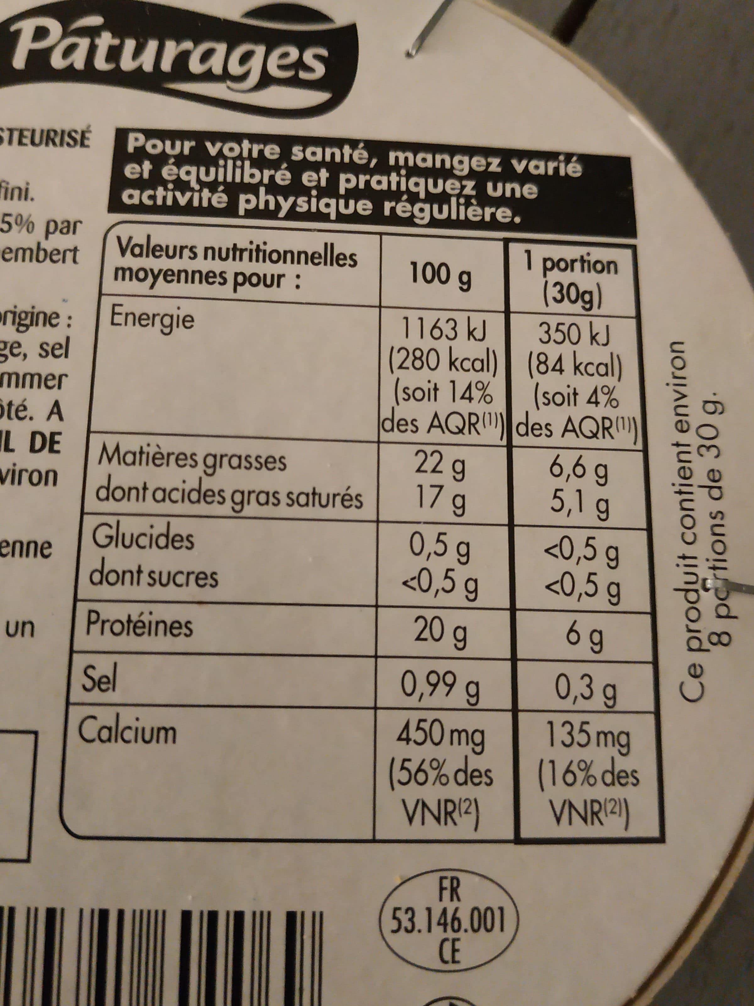 Pâturages Camembert sel réduit packshot