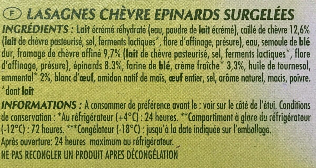 Monique ranou Lasagnes chèvre épinards 500g packshot