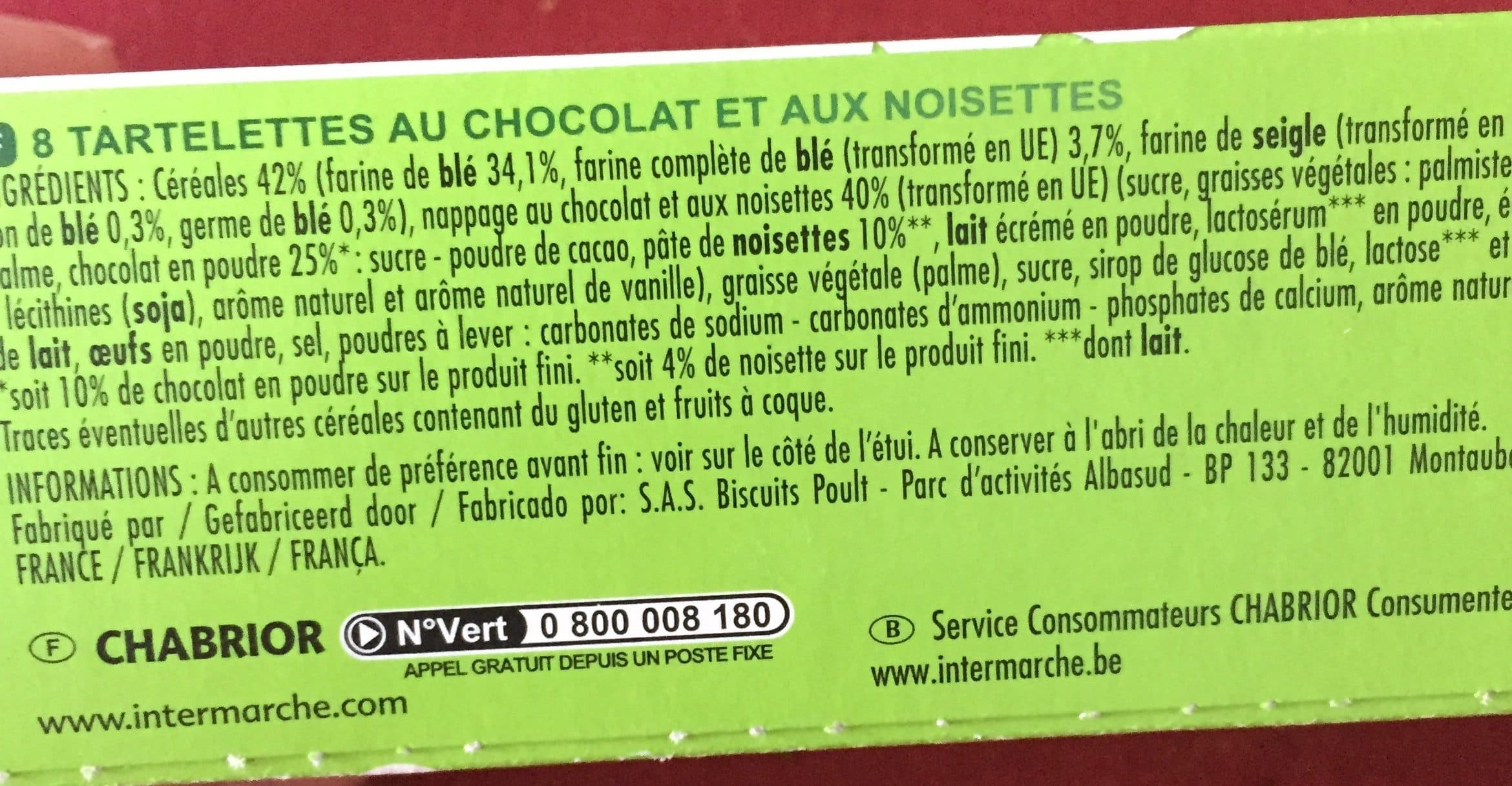 Chabrior 8 Tartelettes carrés chocolat noisettes 127G packshot