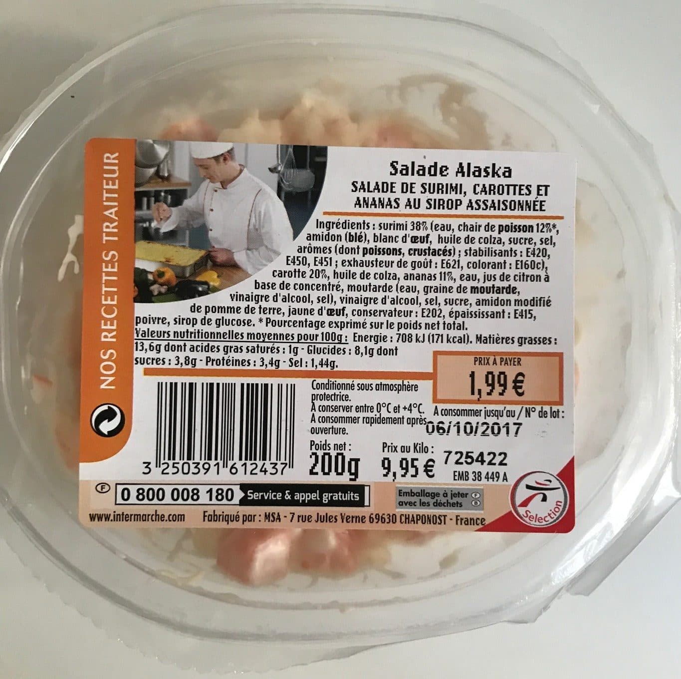 Intermarché Sélection Salade Alaska, pates au surimi et ananas, la barquette de packshot