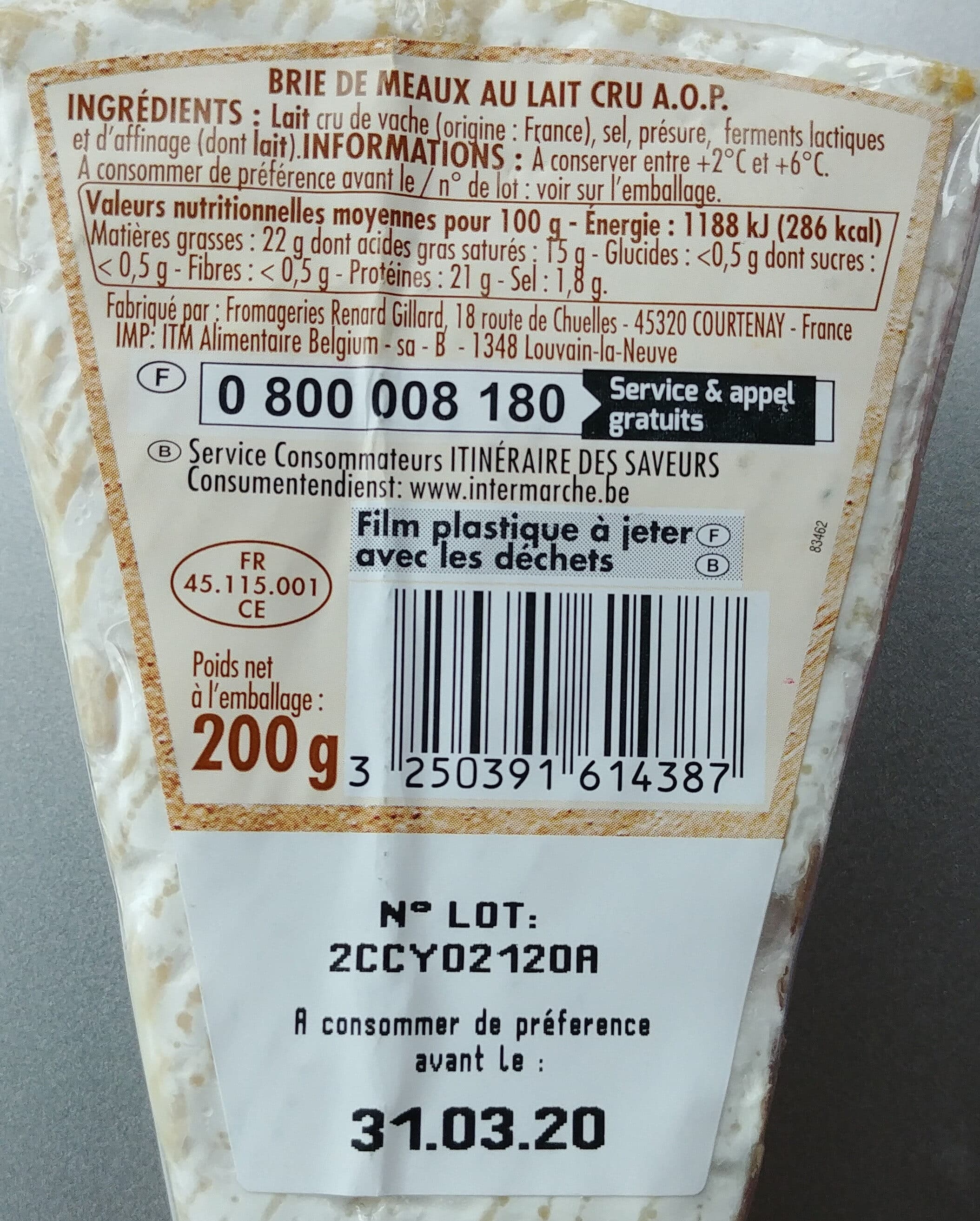 Itineraire des saveurs POINTE DE BRIE DE MEAUX AOP LC 200G Massif TRAD packshot