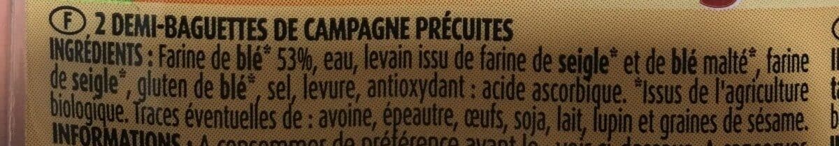 Chabrior Demi baguettes de campagne précuites BIO -250g packshot