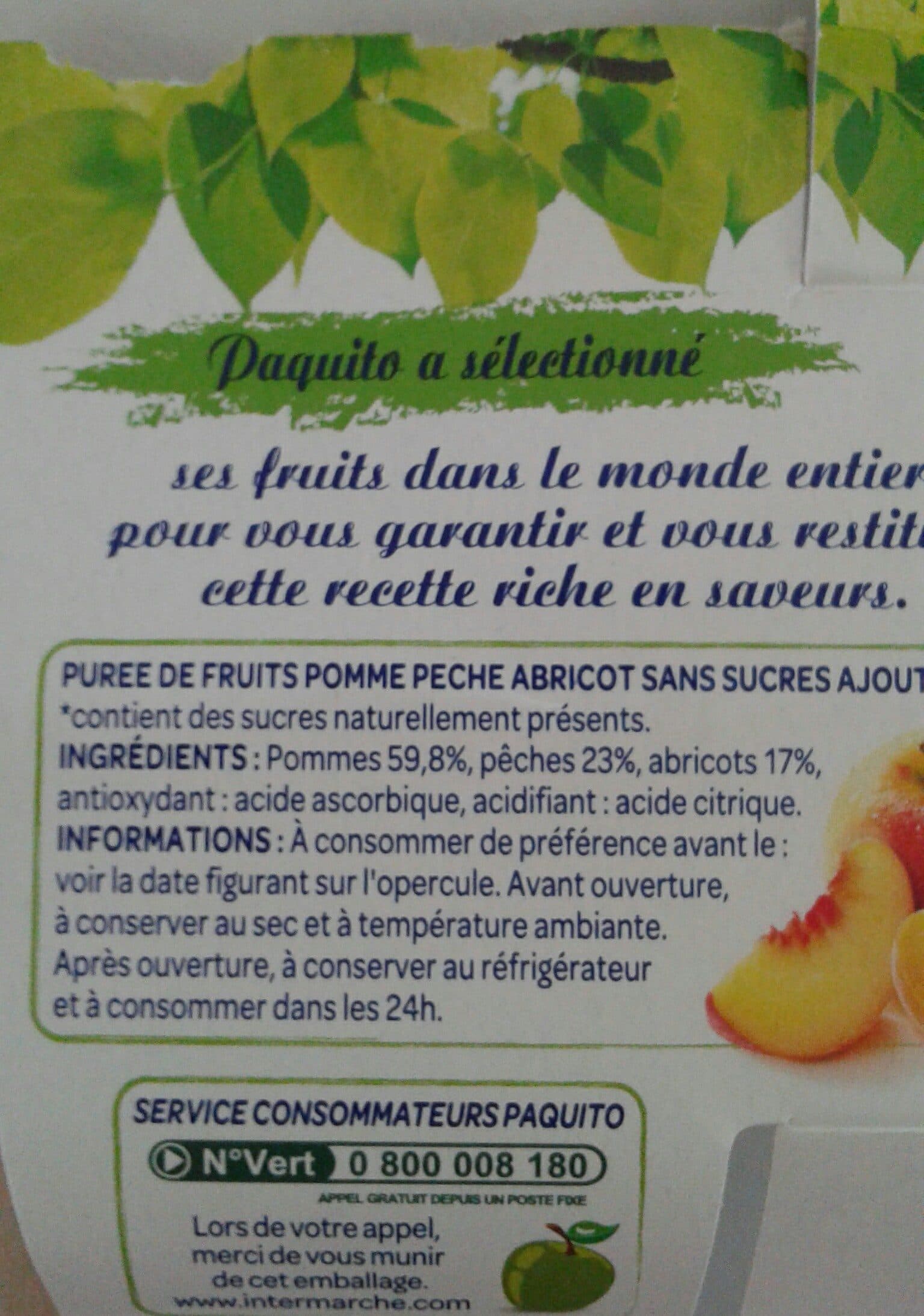 Paquito COUPELLES Purée de fruits Pommes pêches abricots SSA - 4 x 100 g packshot