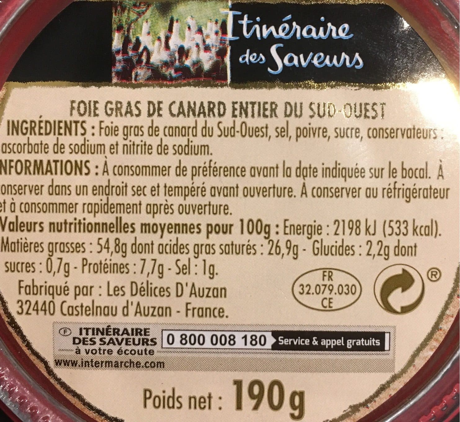 Itineraire Des Saveurs BOCAL Foie gras de canard entier IGP SO - 190 g (FDR) packshot