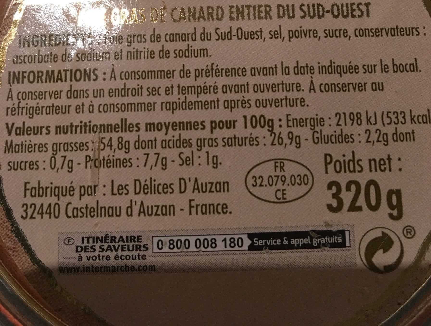 Itinéraire des Saveurs BOCAL Foie gras de canard entier IGP SO - 320 g (FDR) packshot