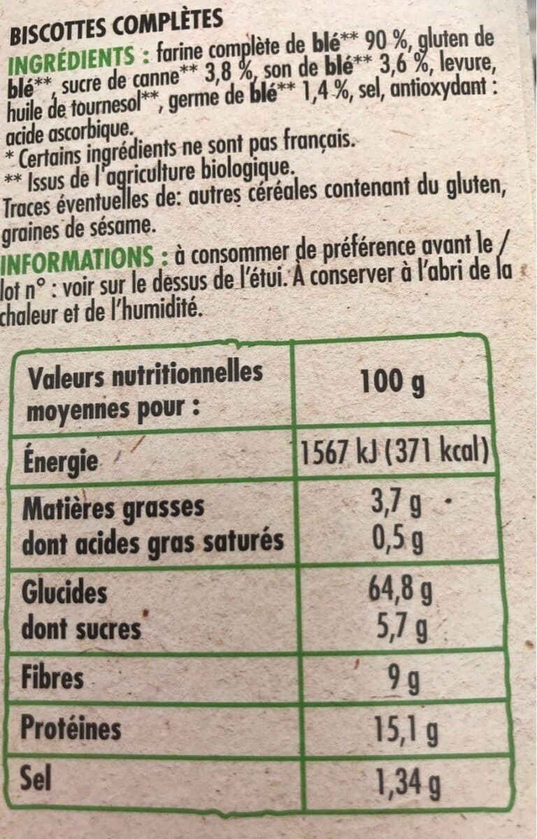 Chabrior Biscottes complètes x36 - BIO packshot