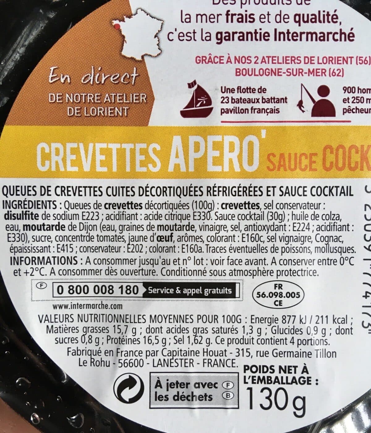 Producteur commerçant Couronne queues de crevettes cuites asc sauce cocktail 130g packshot