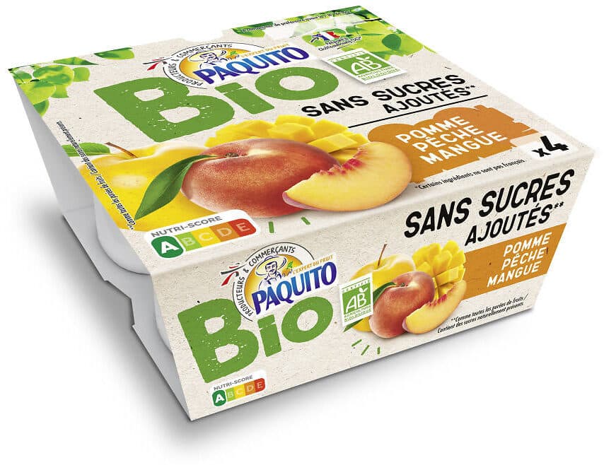 Intermarché COUPELLES Purée de fruits Pommes pêches mangues SSA - BIO - 4 x 100 g packshot