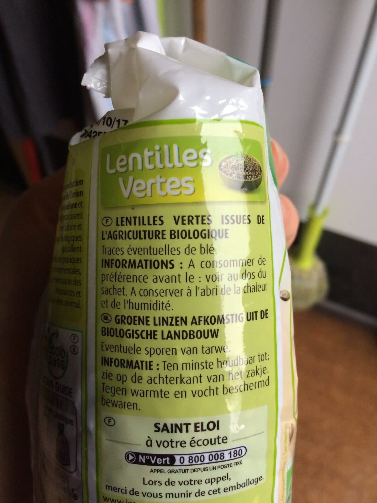 Saint eloi Lentilles vertes bio 500g packshot