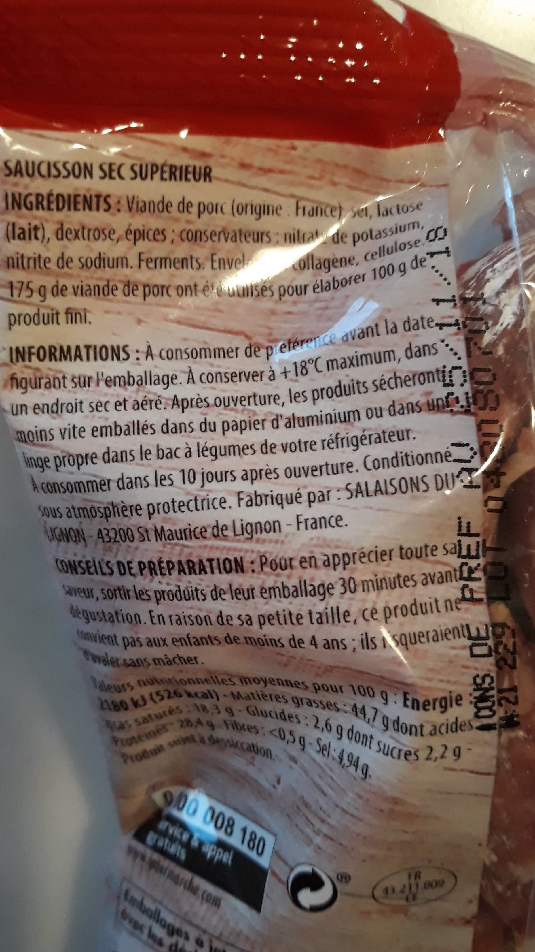 Intermarché LS mini-saucissons secs natures 200g packshot