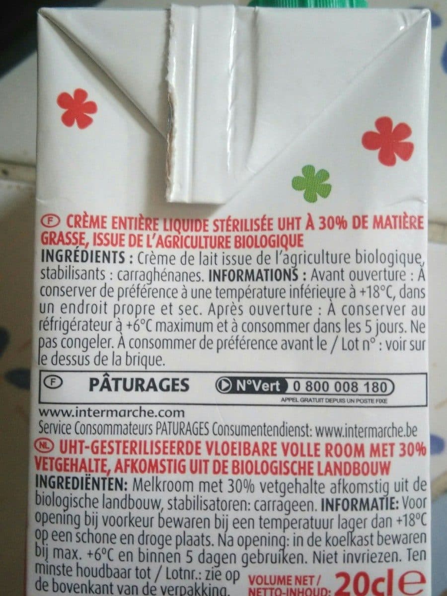 Pâturages Creme uht 30% mg liquide bio bq 3x20cl packshot