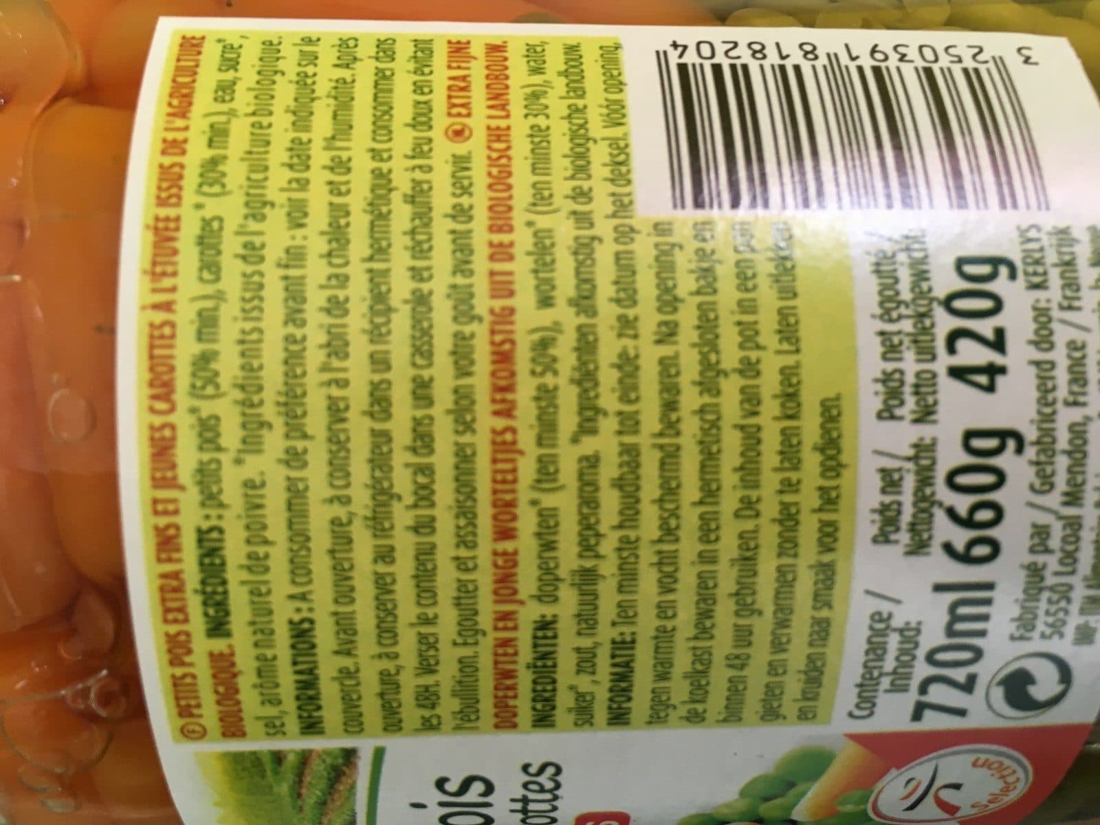 Intermarché Petits pois carottes BIO - 720 mL packshot