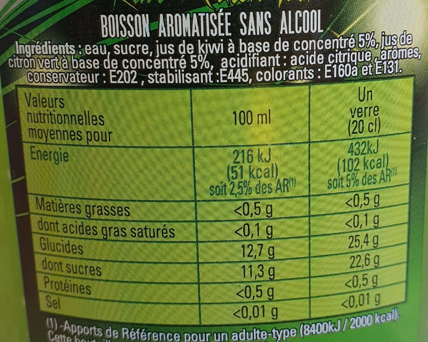 ON OFF Boisson aromatisee sans alcool kiwis et citron vert, packshot