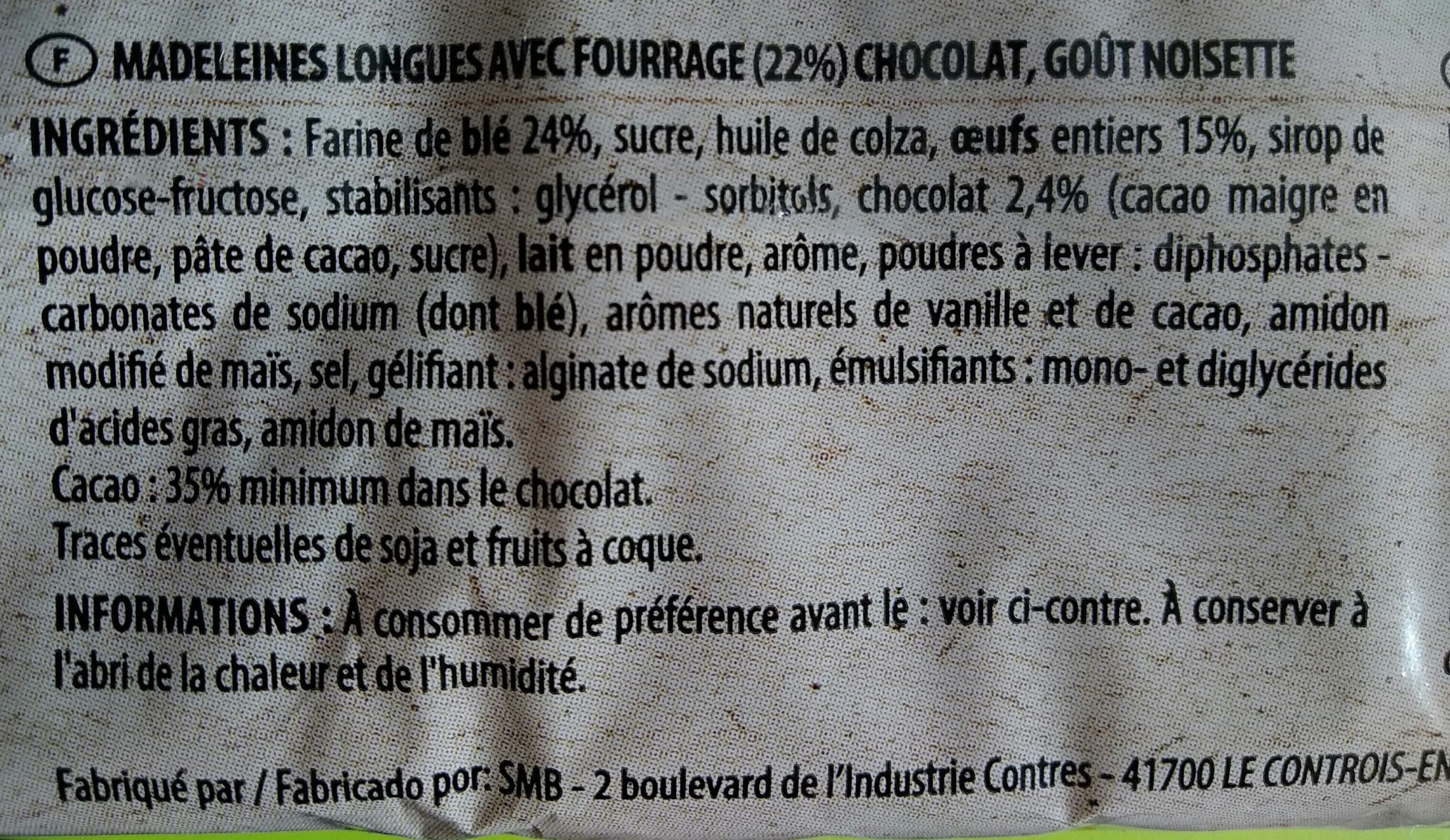 Chabrior Madeleines longues fourrage goût chocolat noisette packshot
