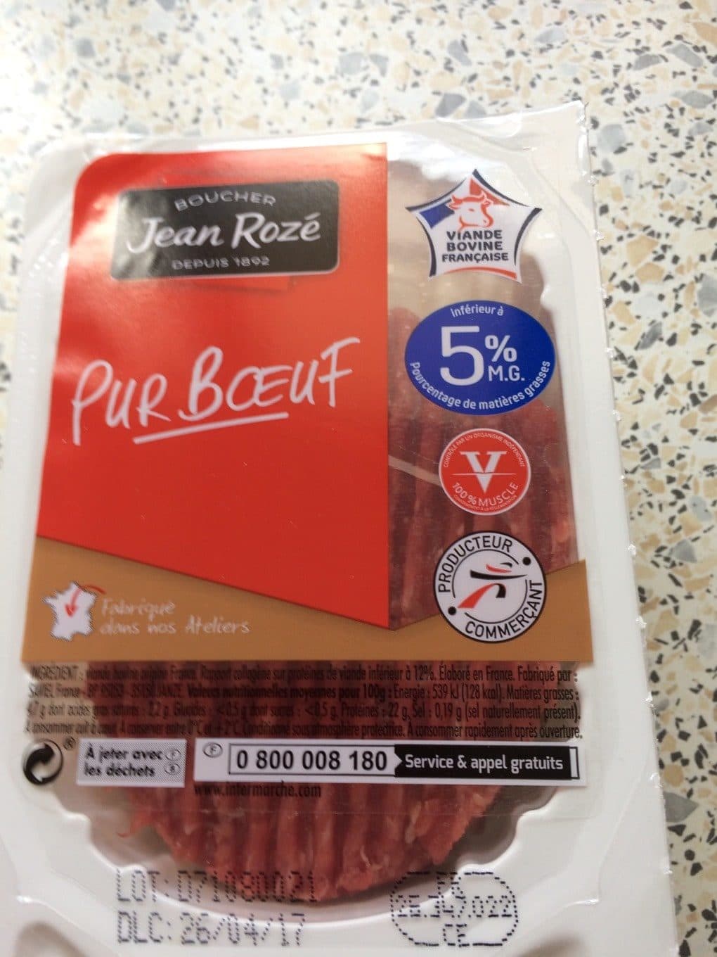Jean Rozé Jean Rozé Steak viande hachée pur bœuf 5% MG la barquette de 6x100 g packshot