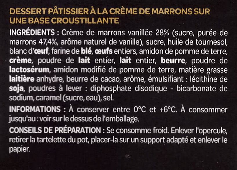 Intermarché La Remarquable Tartelette à la Crème de Marrons packshot