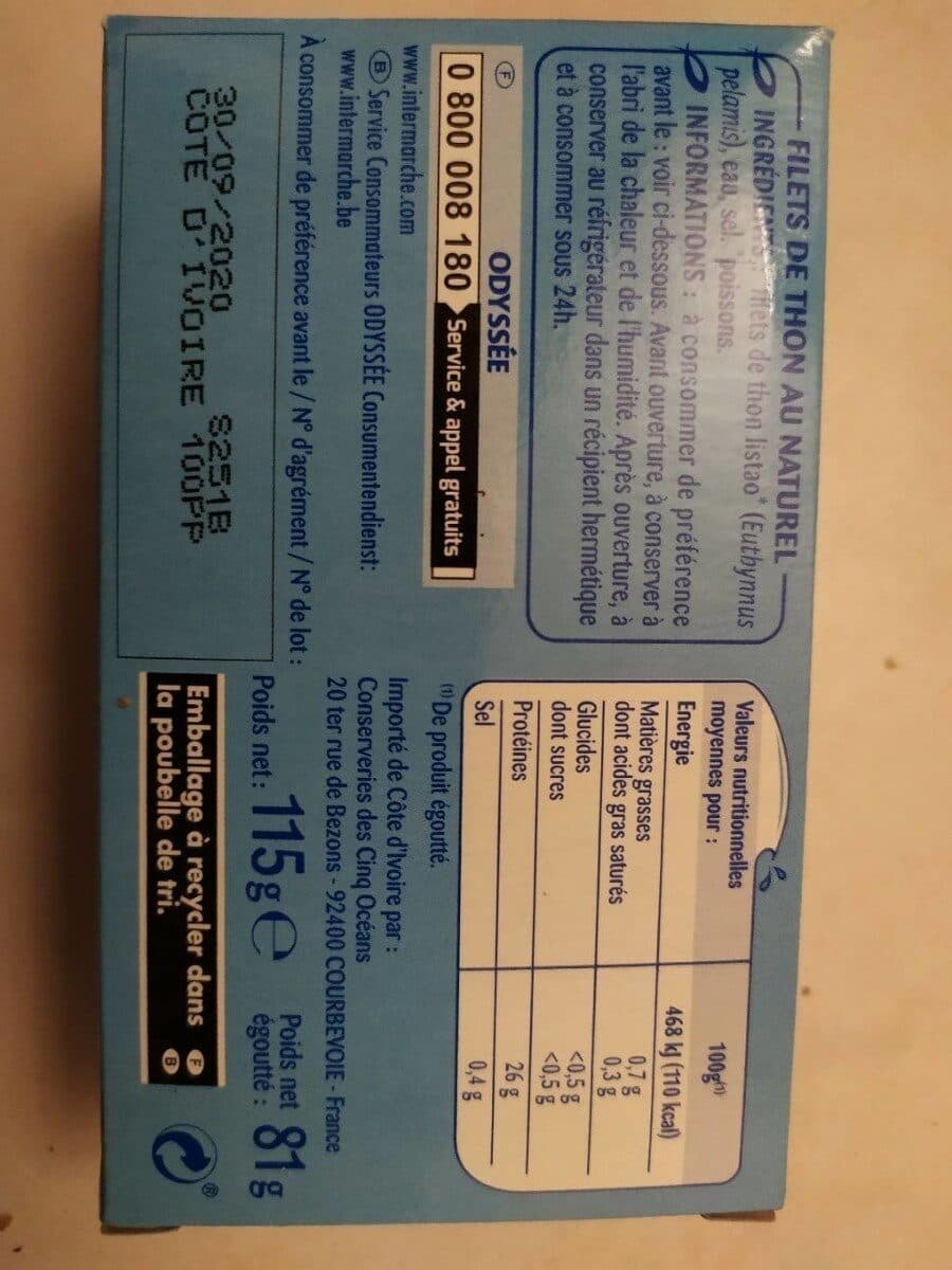 Odyssée Filets de thon au naturel 115g 81g (1/6 club) packshot