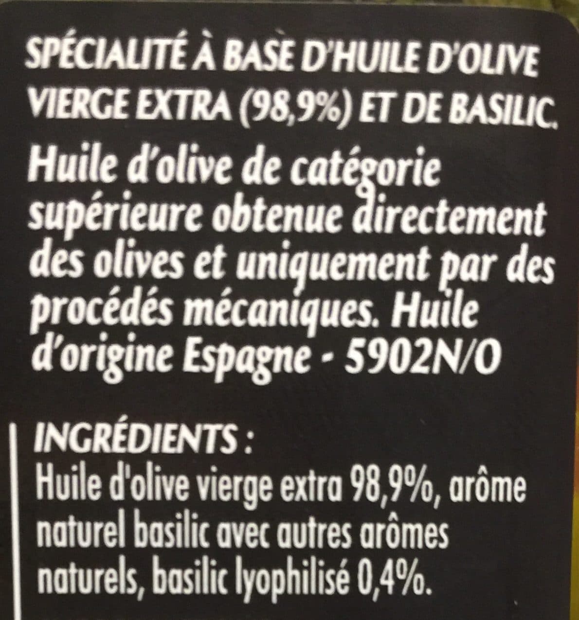 Bouton d'or Huile d'olive au Basilic 25cl packshot