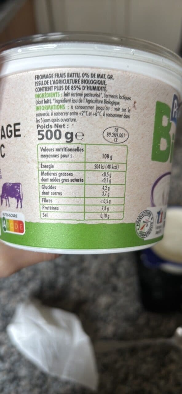 Pâturages Bio Fromage blanc 0% bio 500g packshot