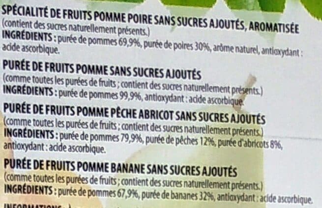 Intermarché COUPELLES Purée de fruits MULTIVARIETES (pommes, poires, bananes, pêches abricots) SSA - 16 x 100 g packshot