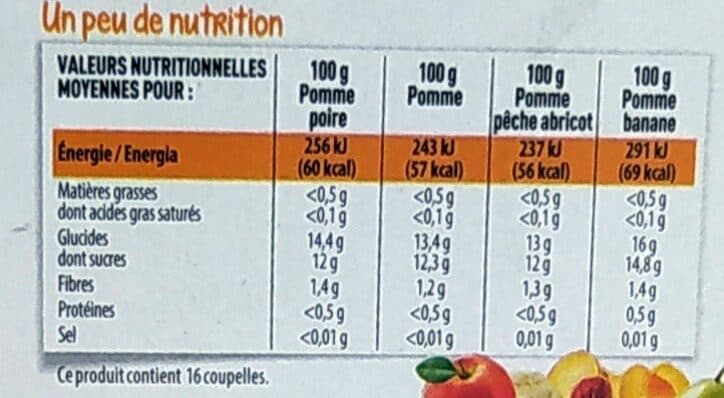 Intermarché COUPELLES Purée de fruits MULTIVARIETES (pommes, poires, bananes, pêches abricots) SSA - 16 x 100 g packshot