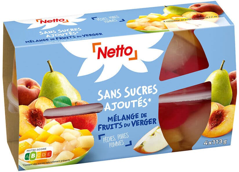 Netto CUP Fruits du verger SSA (pêche, poire, pomme) - 4 x 65 g packshot