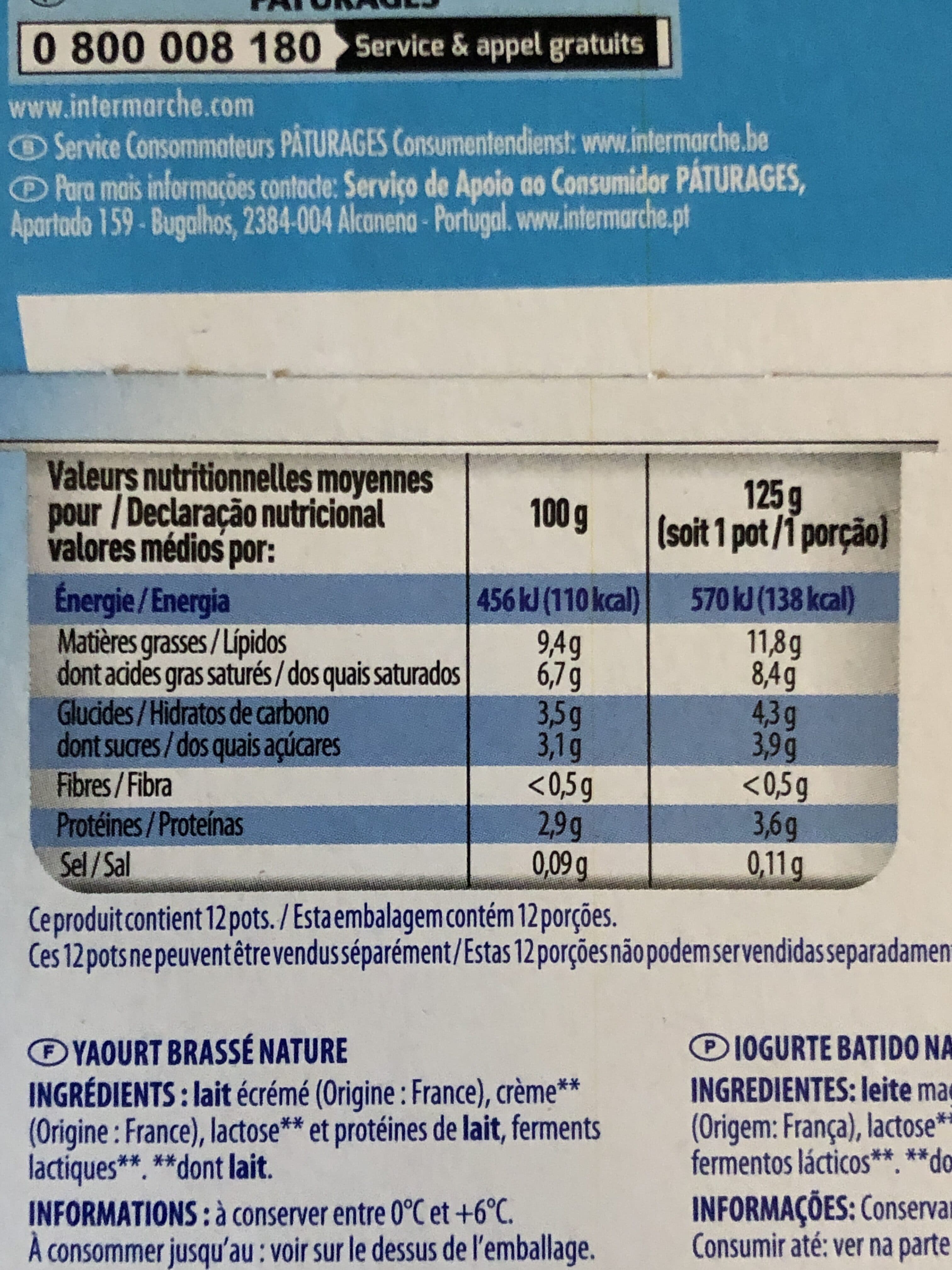 Pâturages Yaourt a la grecque nature 12x125g packshot