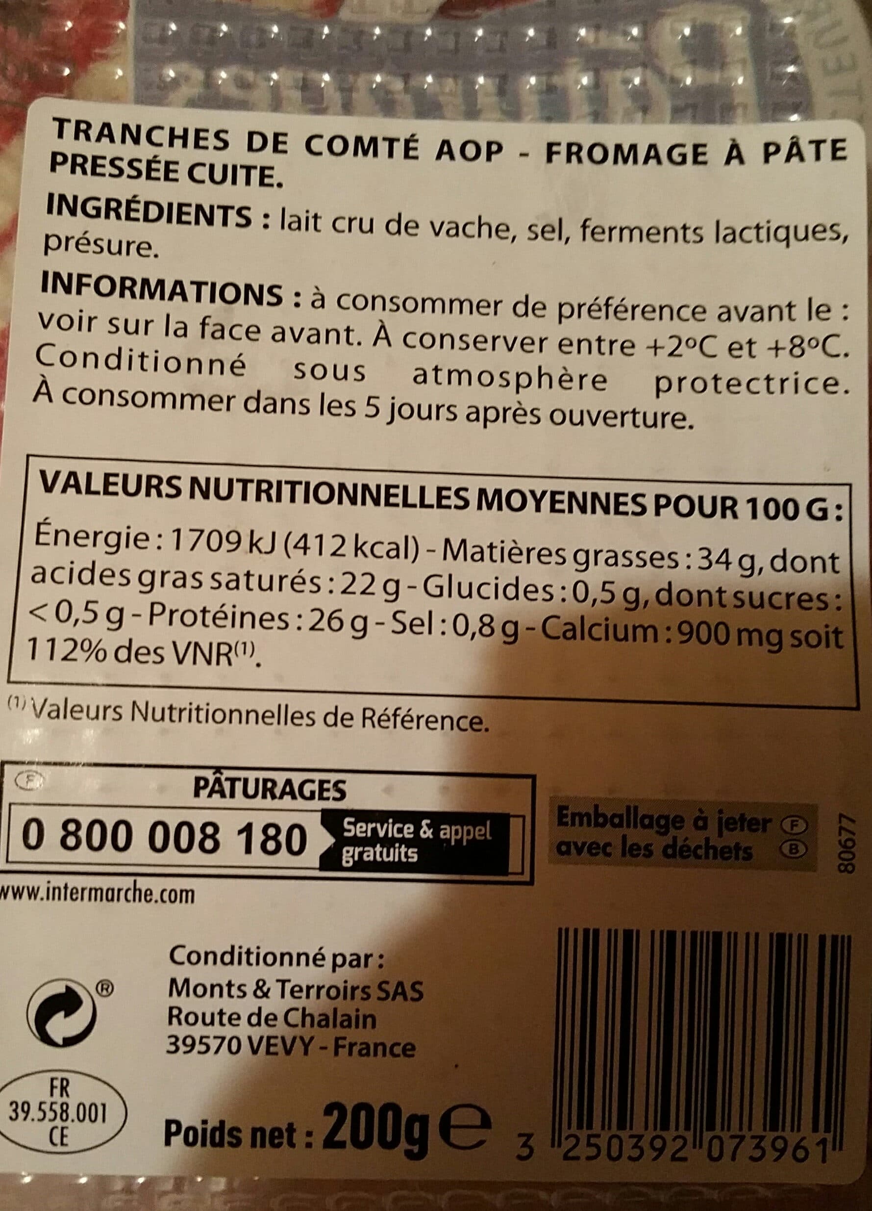Pâturages Pâturages Comté au lait cru en tranches la barquette de 200 g packshot
