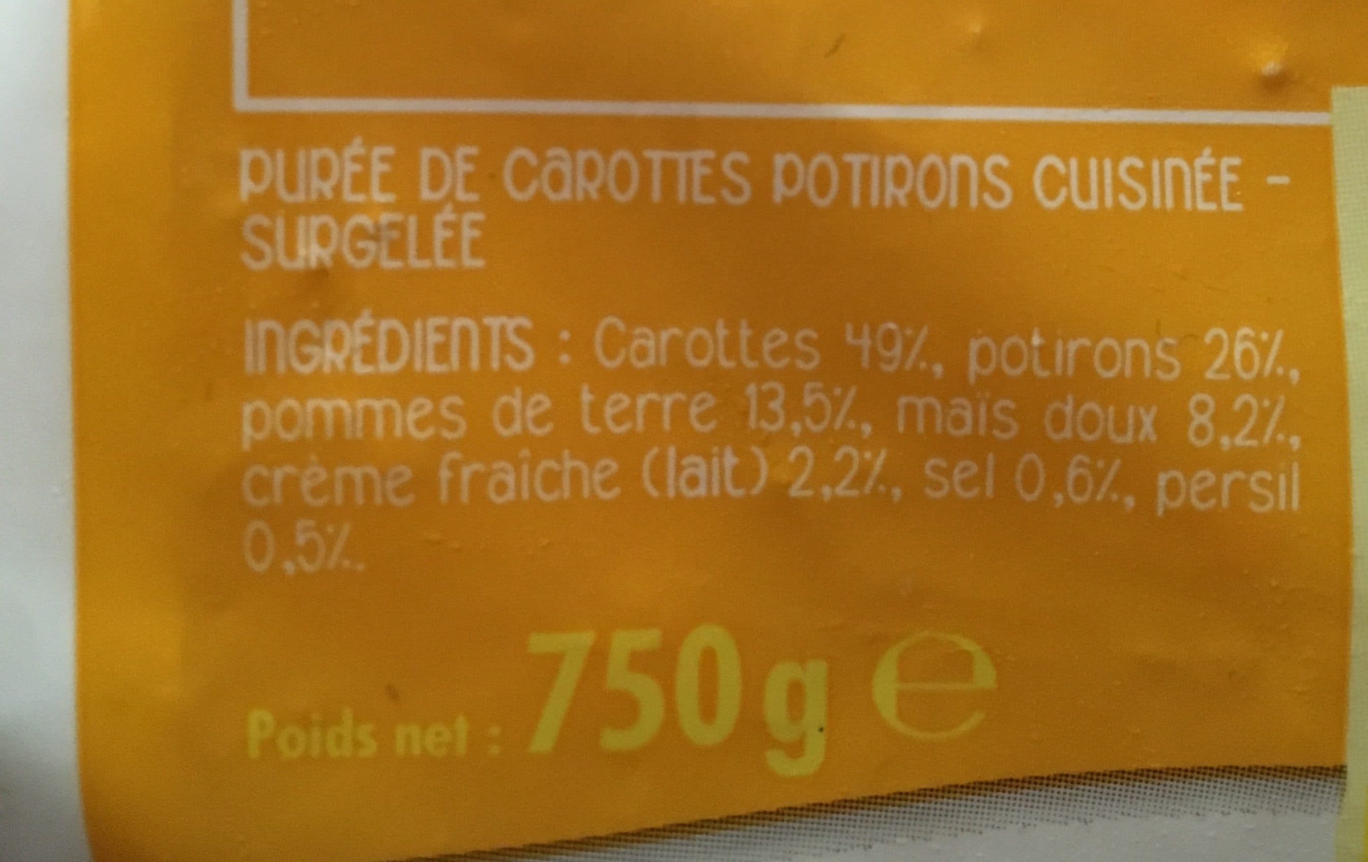 Saint eloi Purée carottes potirons cuisinée surgelée 750g packshot