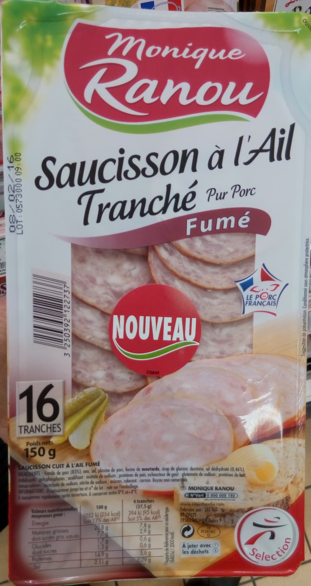 Monique ranou Saucisson à l'Ail Tranché packshot