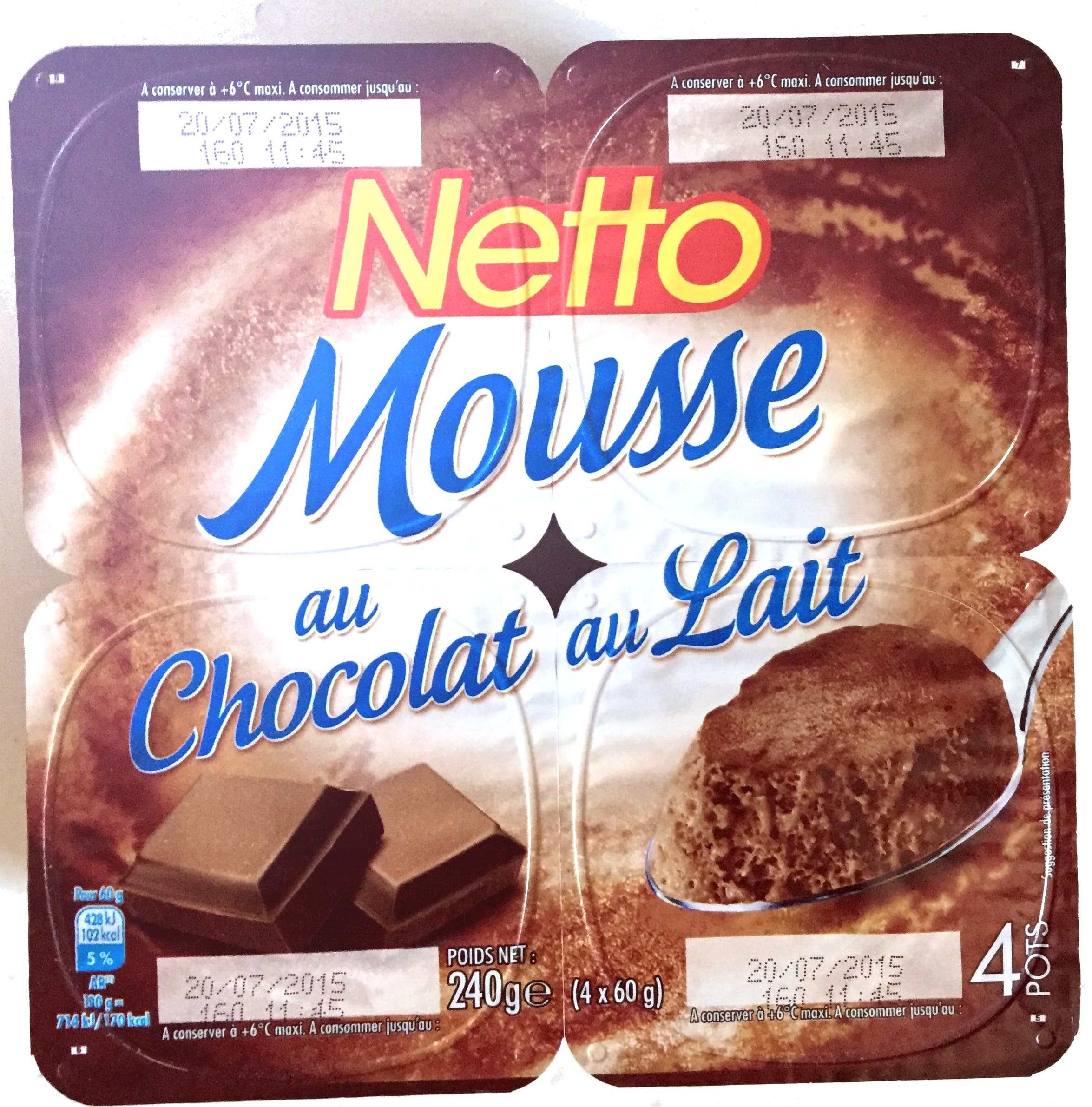 Netto Mousse au chocolat au lait 4x60g packshot