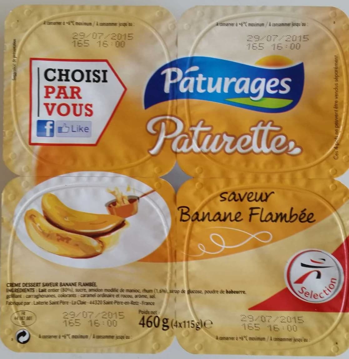 Pâturages Crème dessert saveur Banane Flambée Paturages packshot
