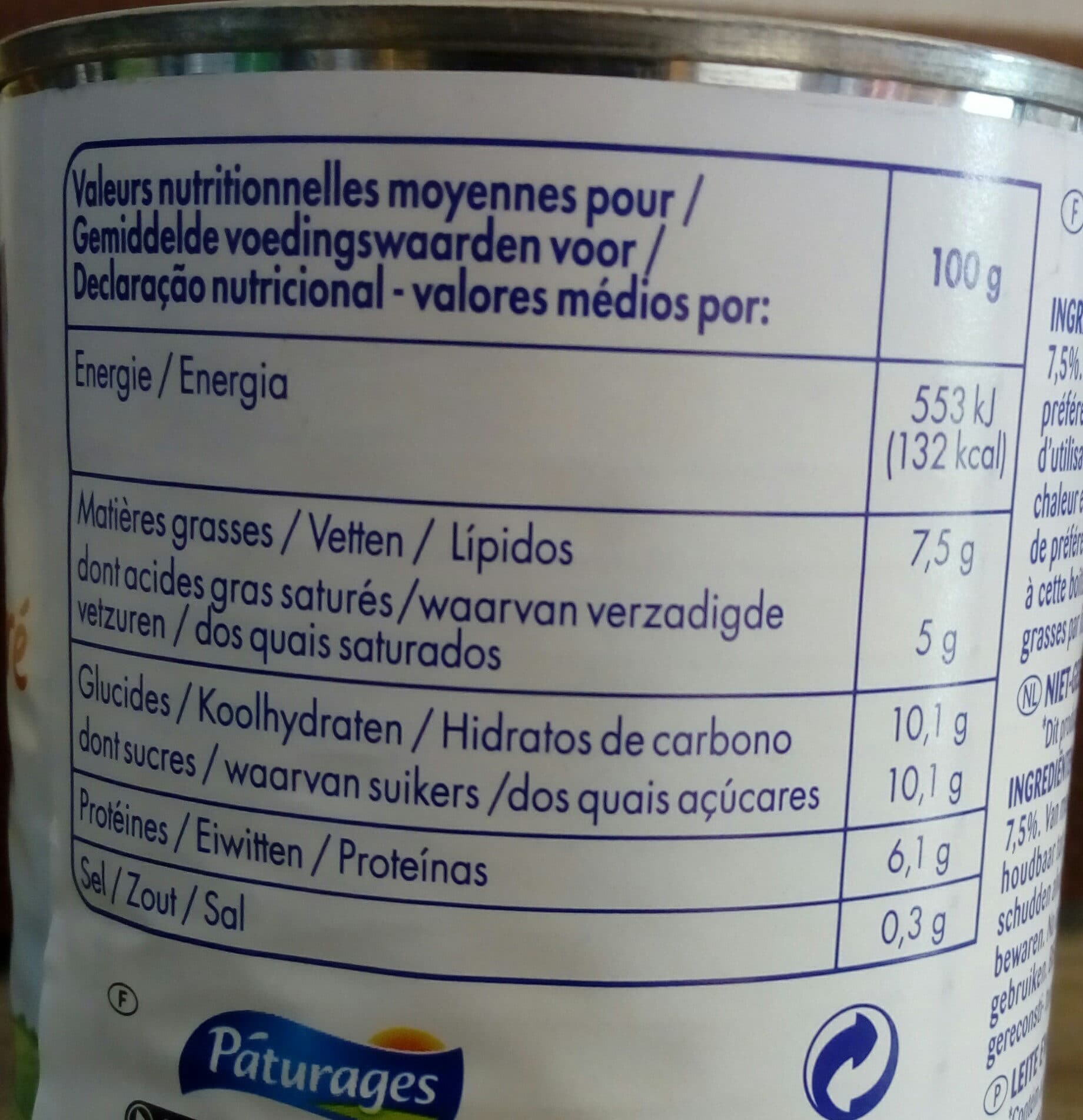 pâturages Pâturages Lait concentré non sucré entier 410 g packshot