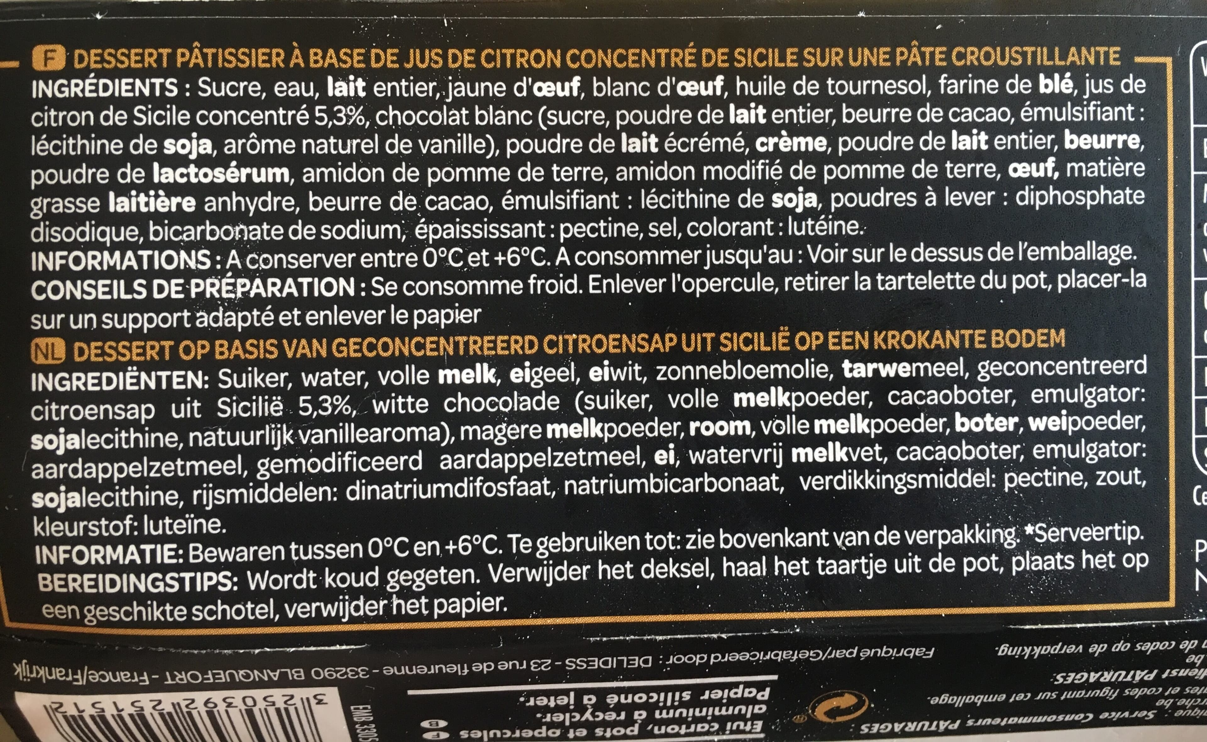 Paturages Les Créations La Surprenante tartelette au citron de Sicile les 2 pots de 80 g packshot