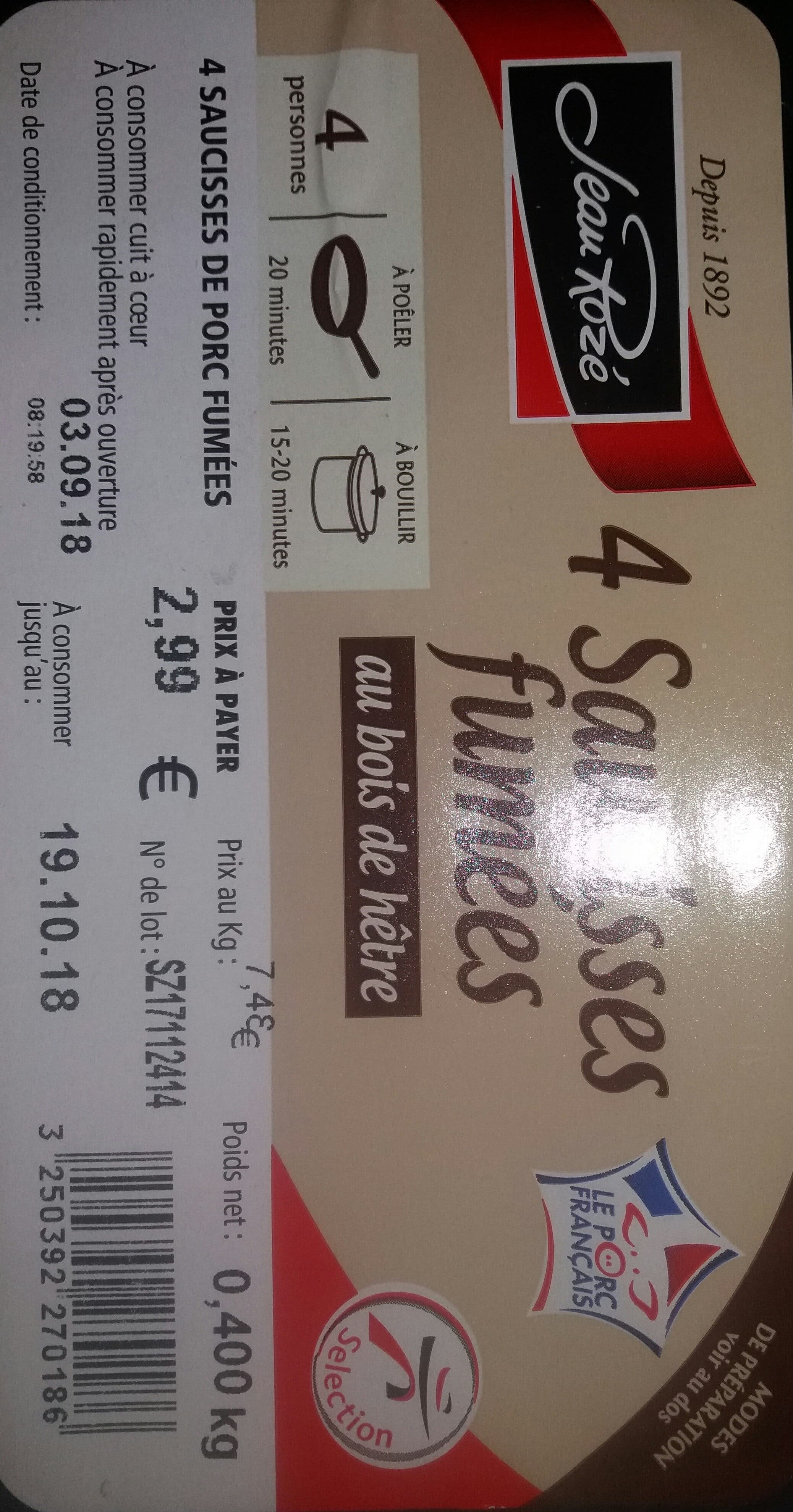 Jean Rozé Jean Rozé Saucisses fumées la barquette de 400 Gr packshot