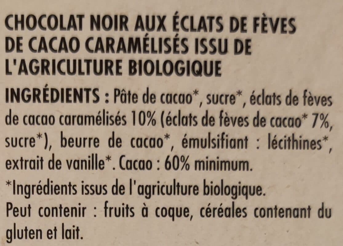 Ivoria Tablette BIO dégustation - Chocolat noir aux éclats de fèves de cacao - 100g packshot