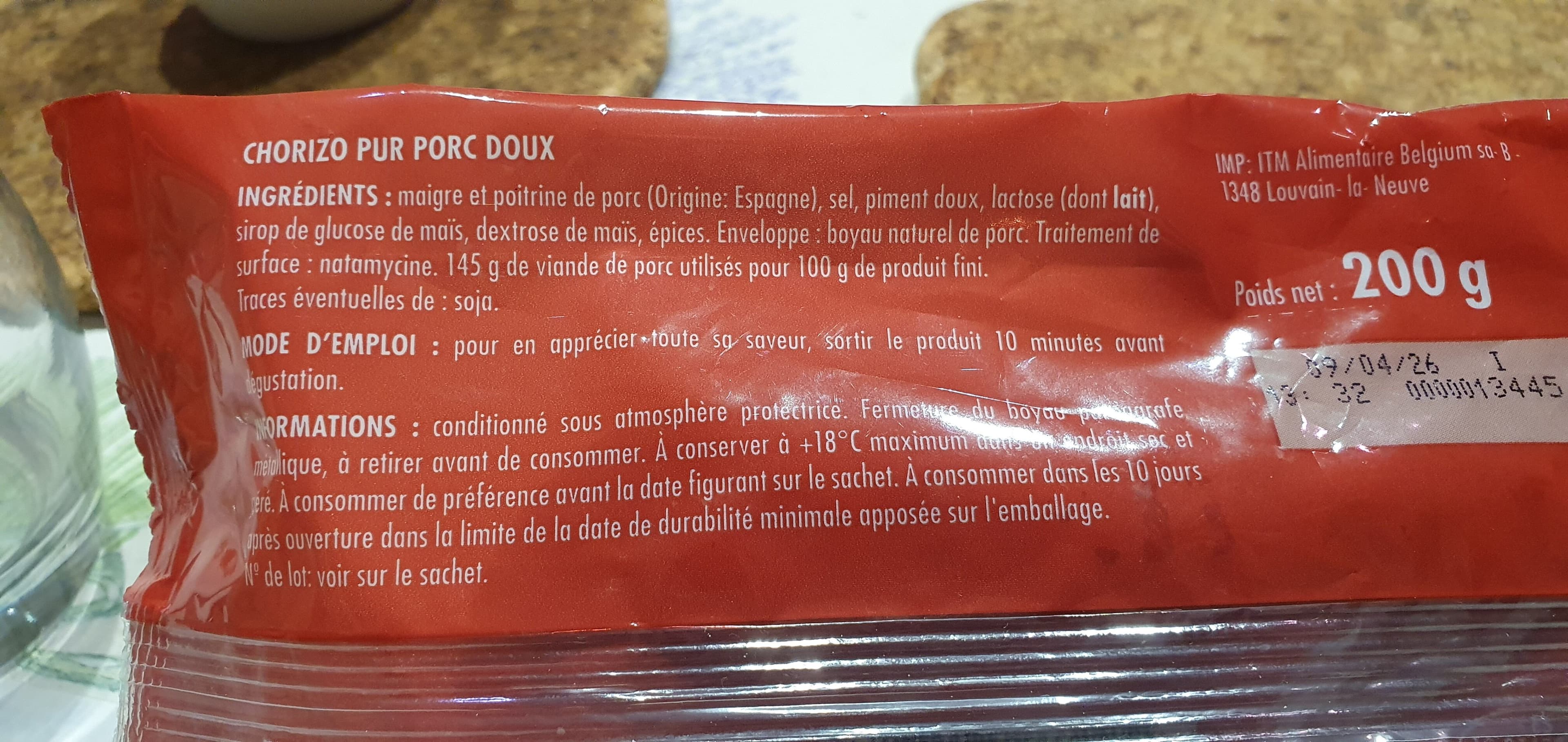 Intermarché CHORIZO COURBE 200g DOUX packshot