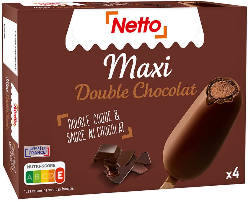 Netto Maxi double chocolat (G) enrobage chocolat au lait - sauce chocolat x4 - 90mL packshot