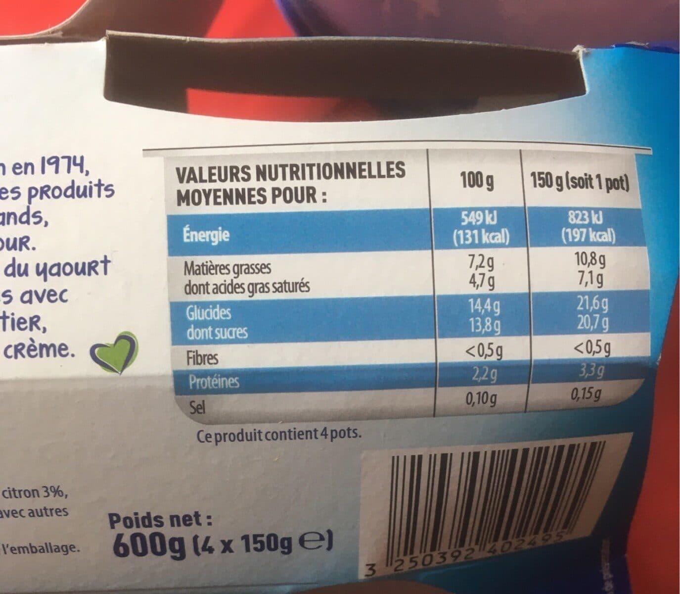 Pâturages Yaourt a la grecque citron 4x150g packshot
