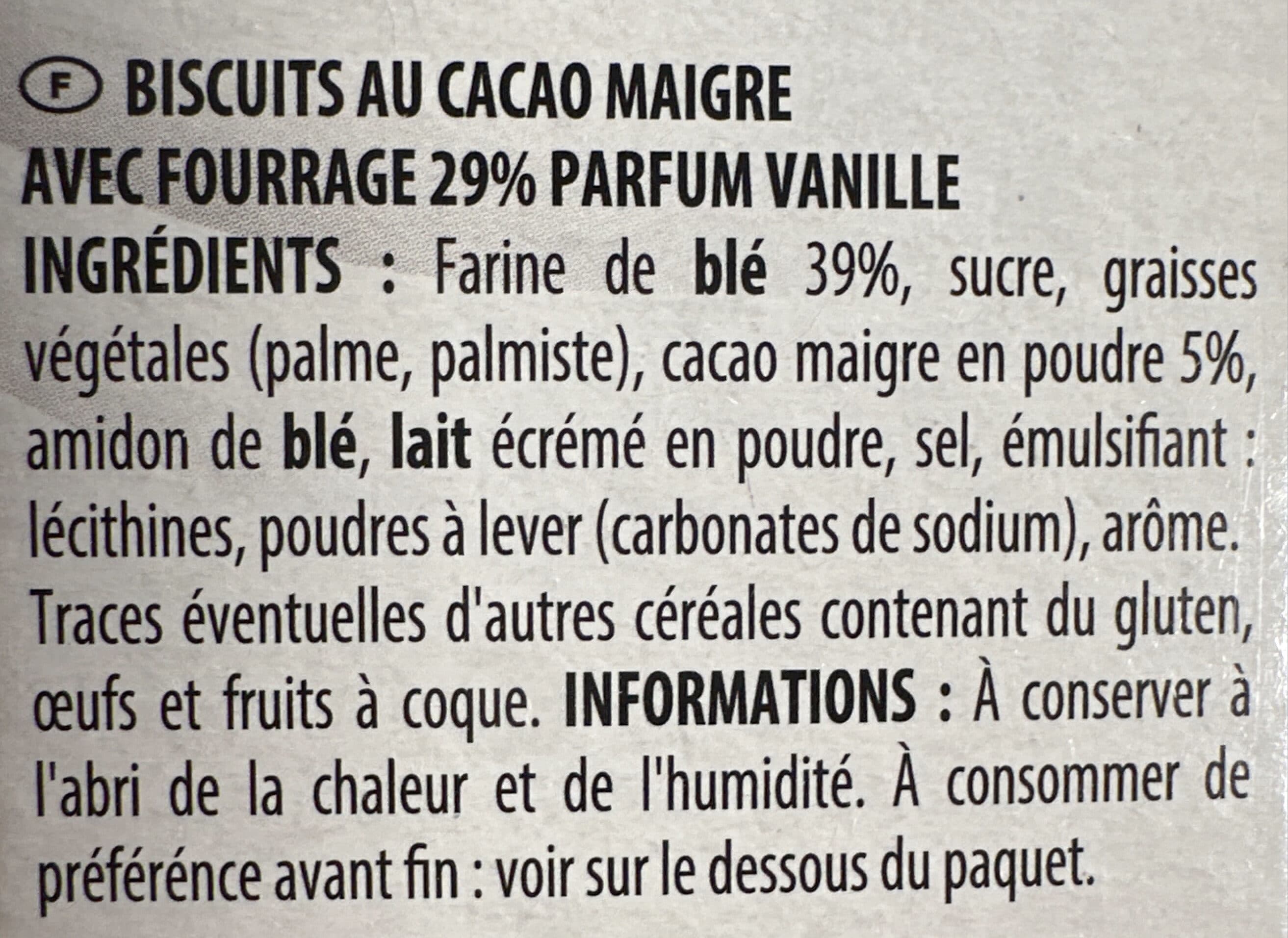 Chabrior Biscuits au cacao maigre fourres parfum vanille 165g packshot