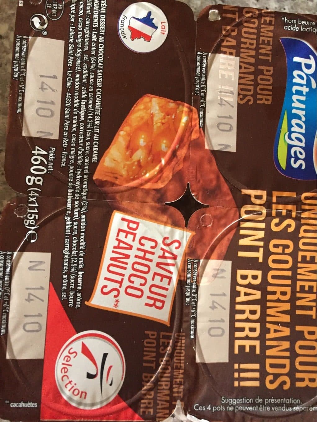Intermarché Pâturages Crème dessert saveur choco peanuts les 4 pots de 115 g packshot