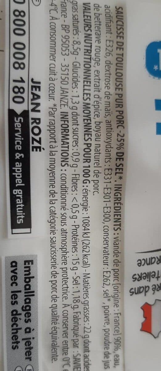 Jean Rozé Saucisse de Toulouse packshot