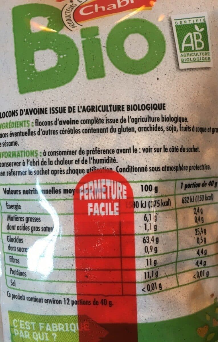 Chabrior Flocons d'avoine complète BIO 500g packshot
