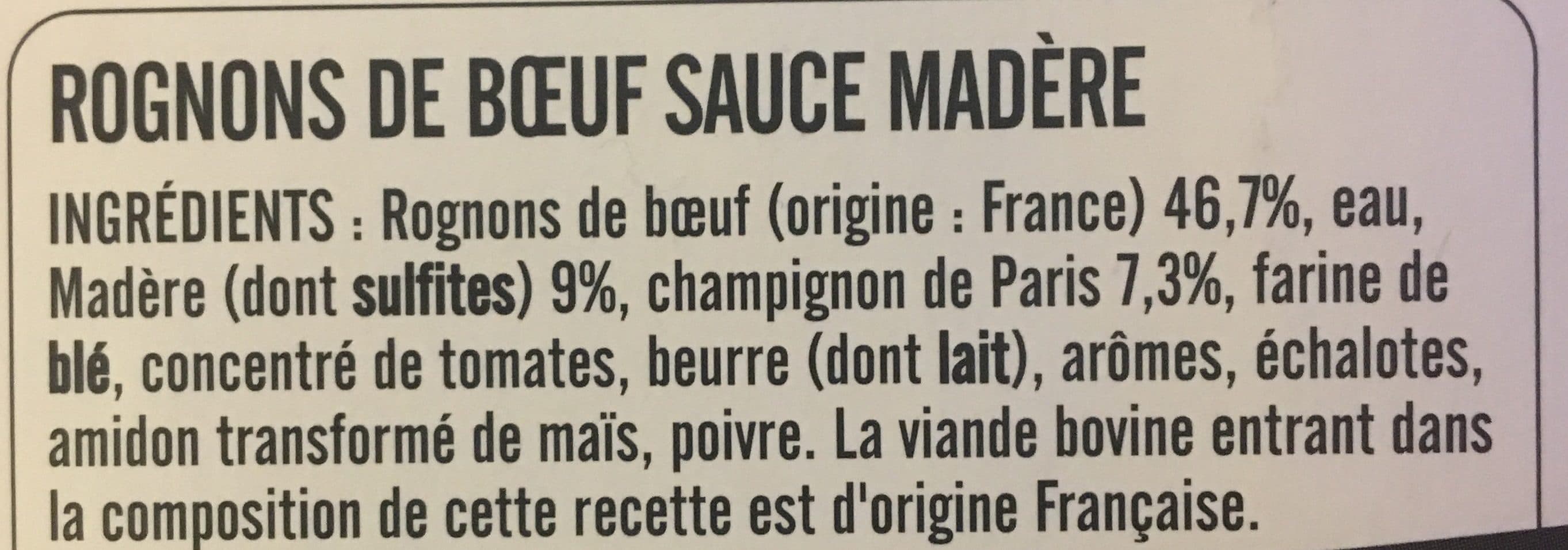Jean Rozé Rognons de boeuf sauce madère packshot