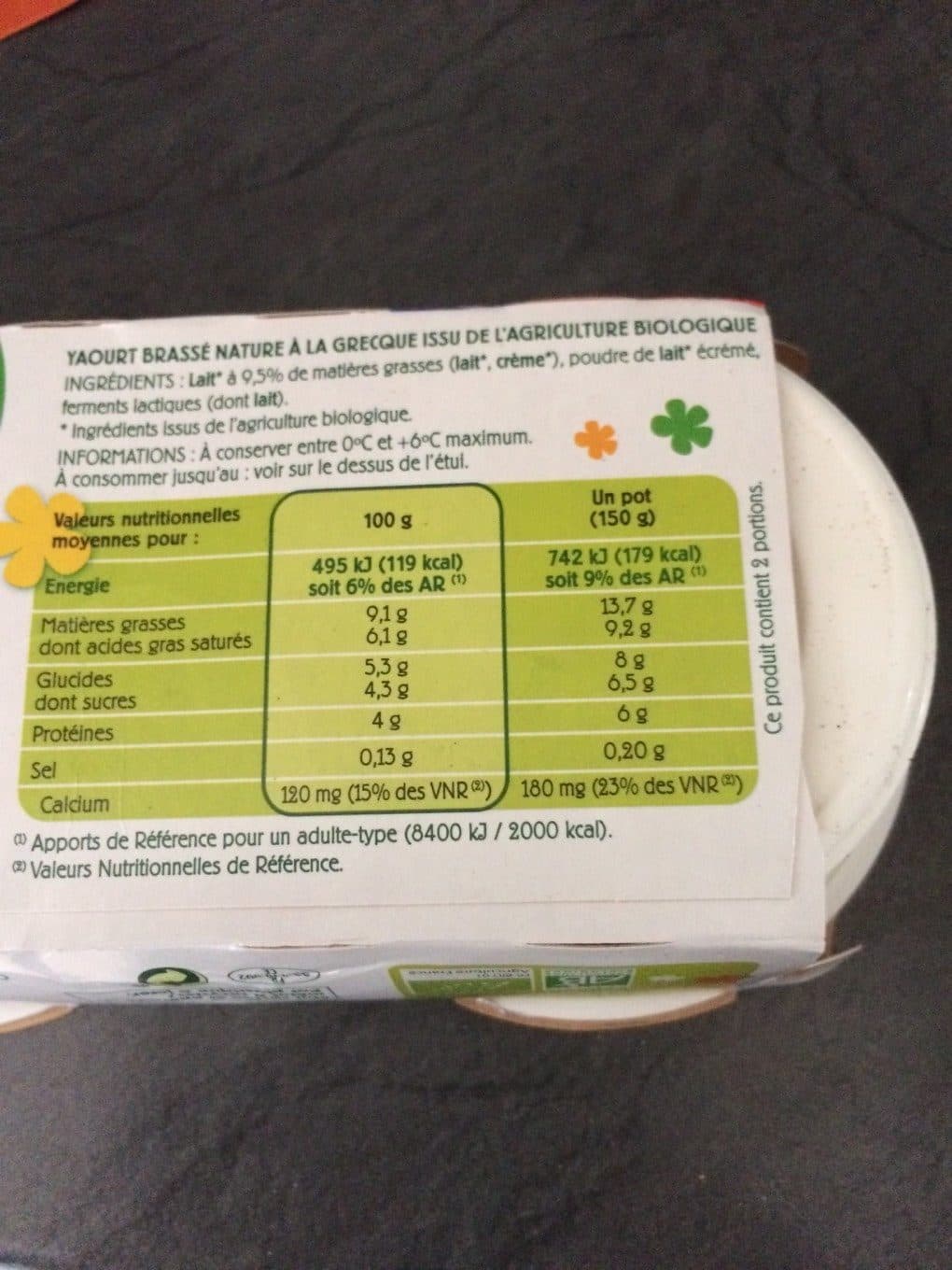 Pâturages Yaourt à la grecque nature biologique 2x150g packshot