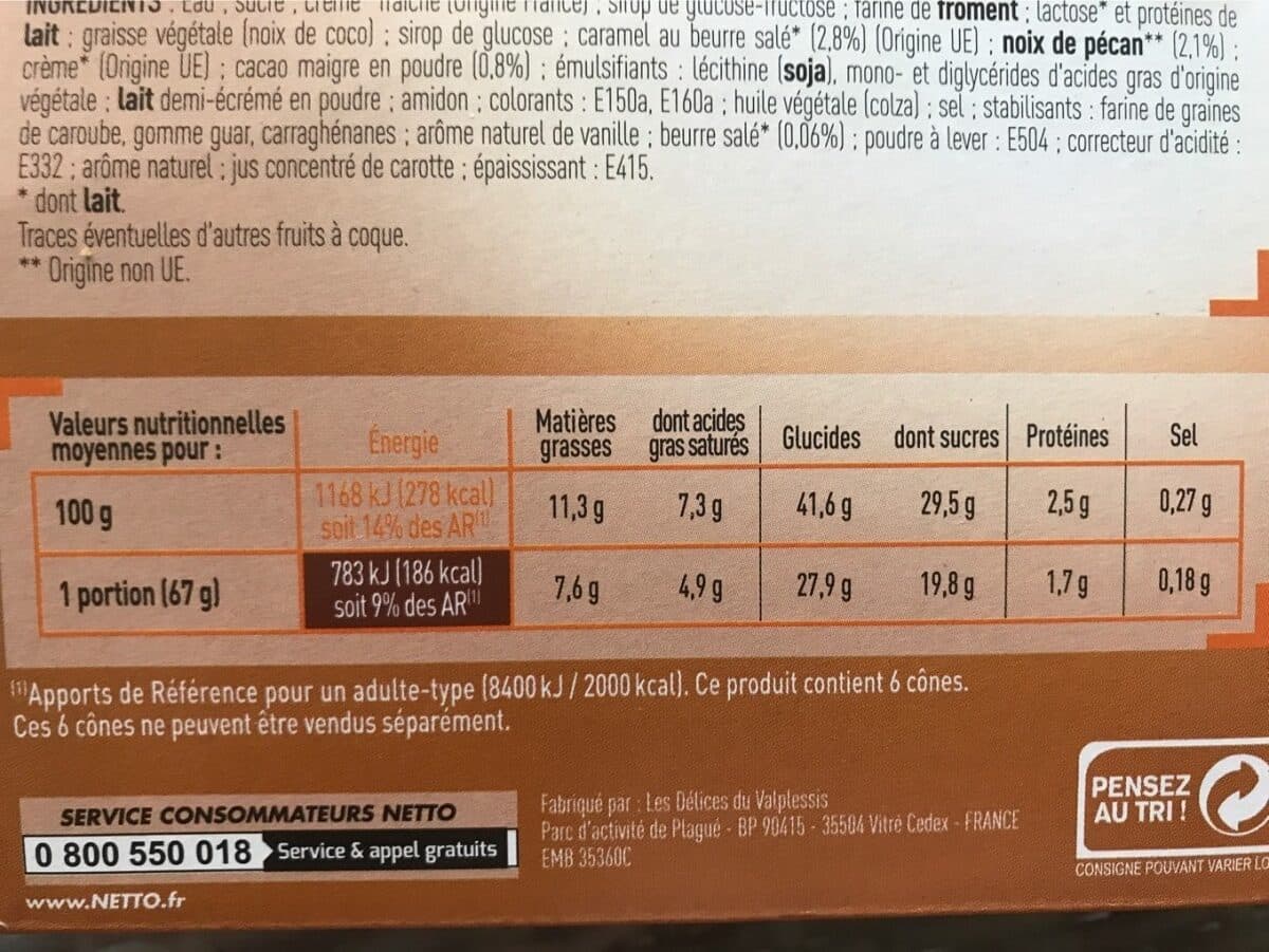 Netto Cône gourmand vanille pécan - caramel au beurre salé (CG) x6 - 110mL packshot