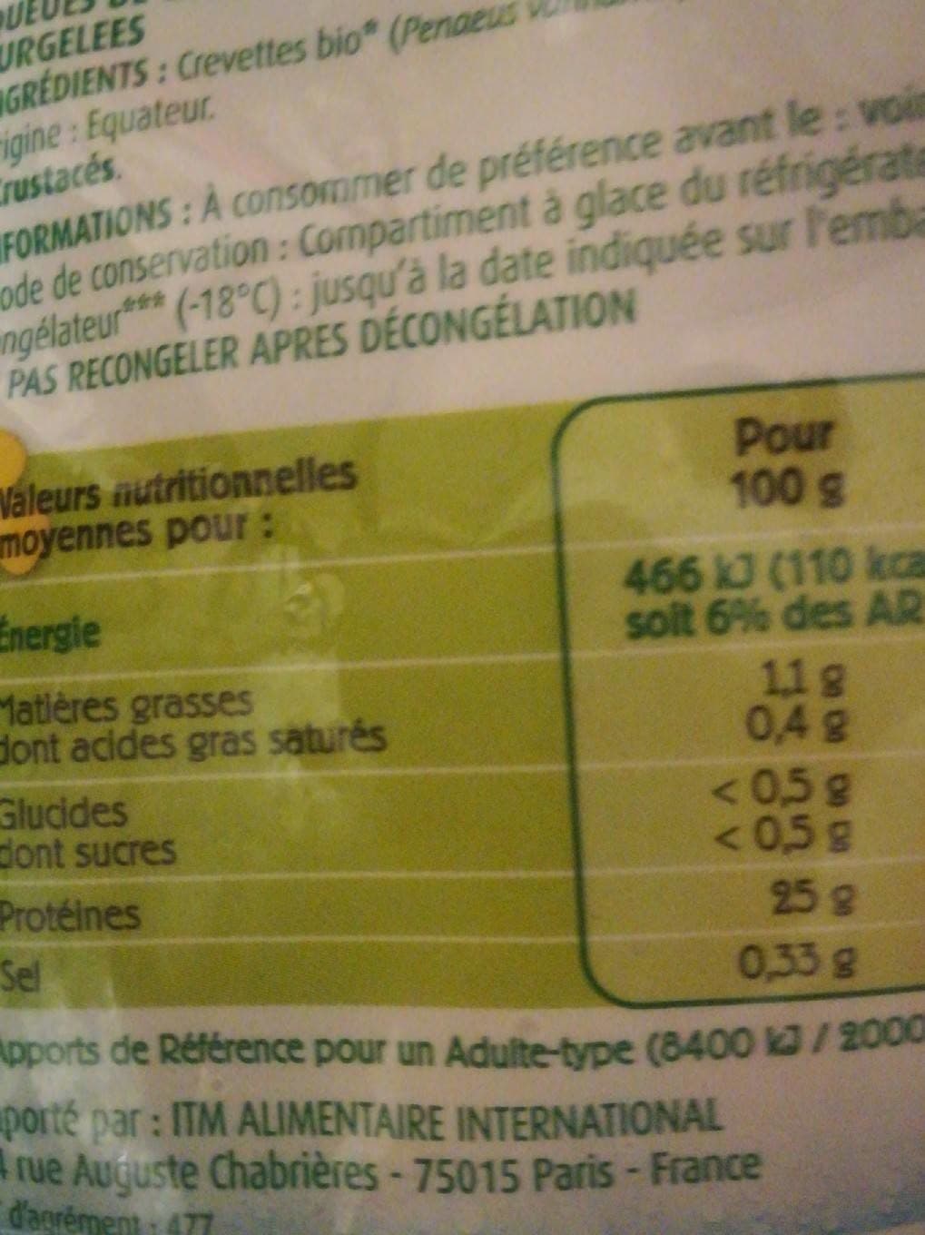 Odyssée QUEUES DE CREVETTES TROPICALES DECORTIQUEES ET CUITES BIO ASC calibre 90 110 200G packshot