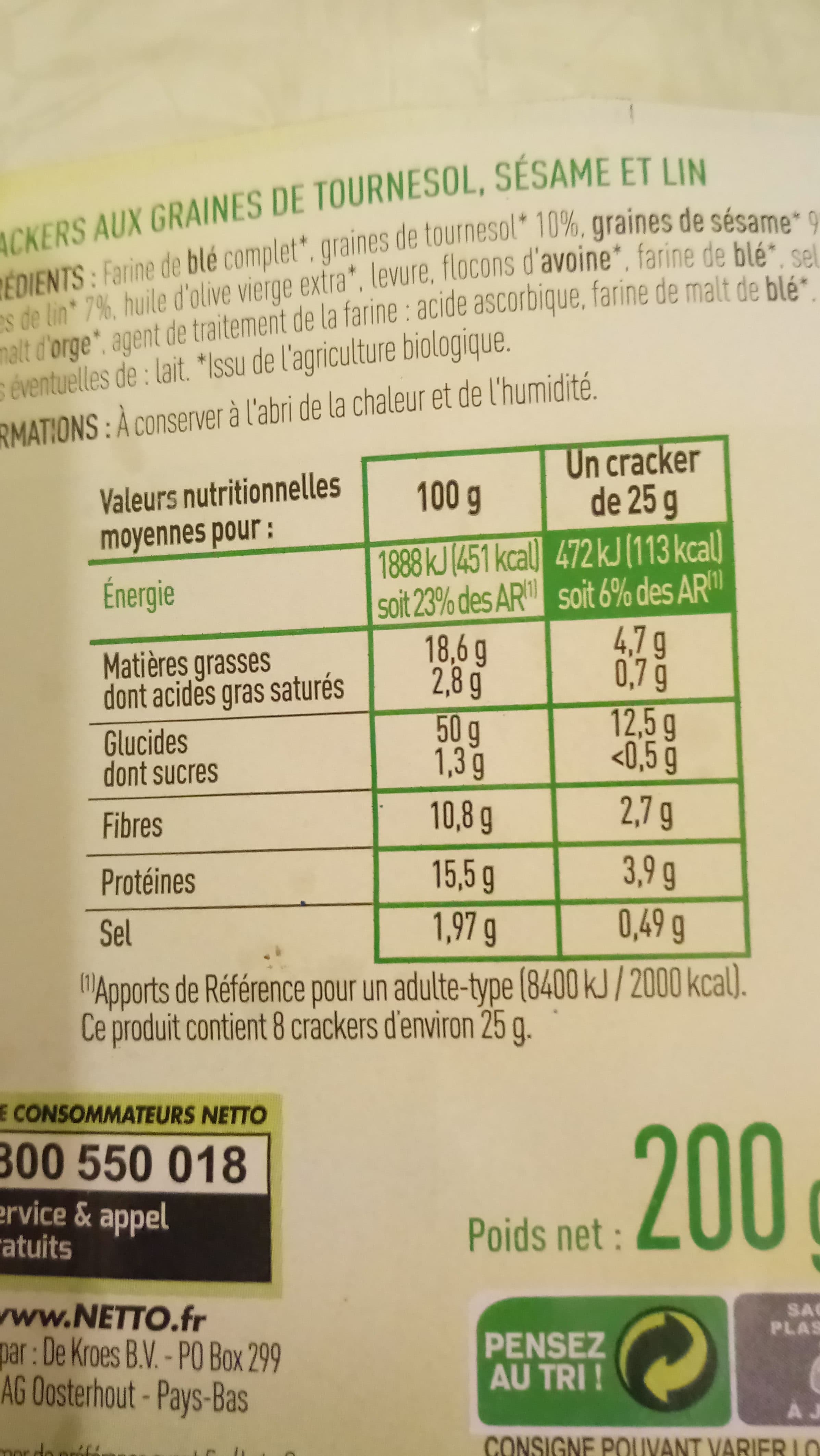 Netto Crackers 3 graines x8 - BIO packshot